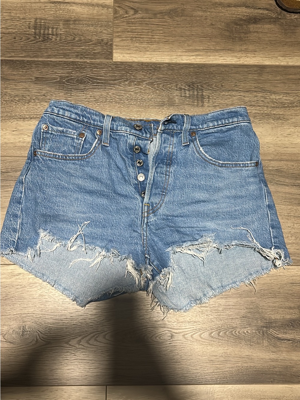 Levi Classic High-Waist Distressed Denim Shorts - Light Blue